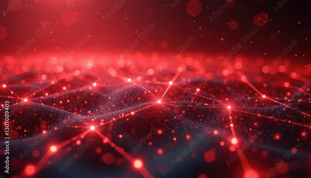 Poster abstract red network background with glowing dots connected by lines. futuristic digital connection 