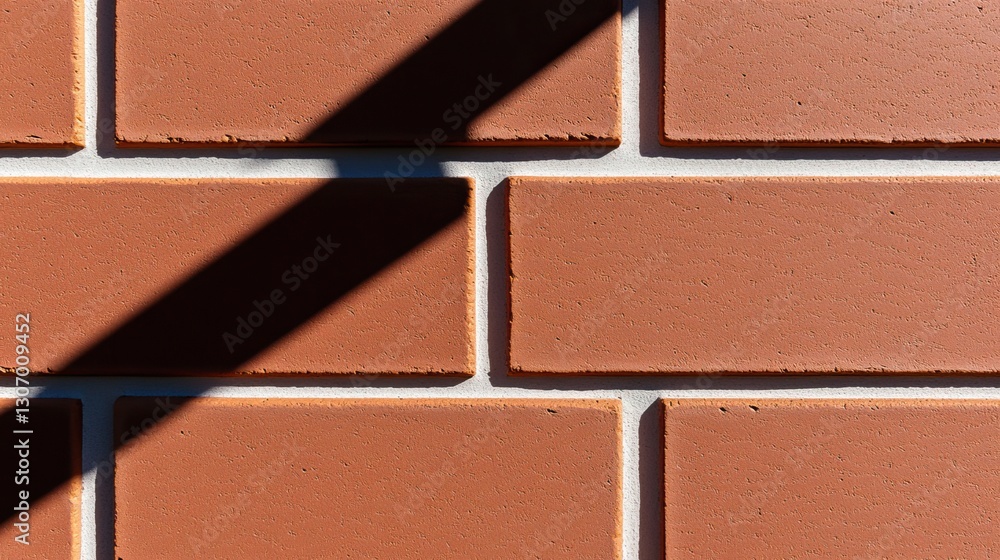 Poster a close-up view of a textured brick wall with shadows cast, highlighting the pattern and color varia