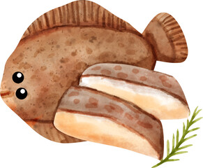watercolor halibut fish