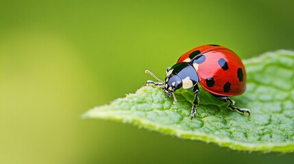 Naklejka premium Ladybug on Leaf: Nature's Insect Beauty