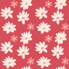 Seamless blooming floral pattern based on hand drawn art ornaments. Colorful flowers on color background. Vector illustration. Simple minimalistic pattern for fabric, textile.