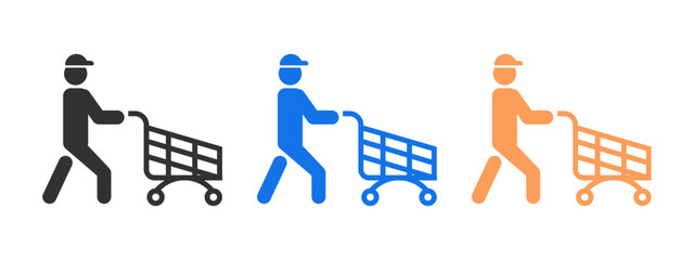 Delivery man icon set isolated on white