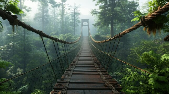 Misty Jungle Rope Bridge
