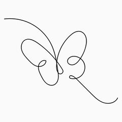 Butterfly one continuous line drawing element isolated on white background for logo or decorative element. one line art
