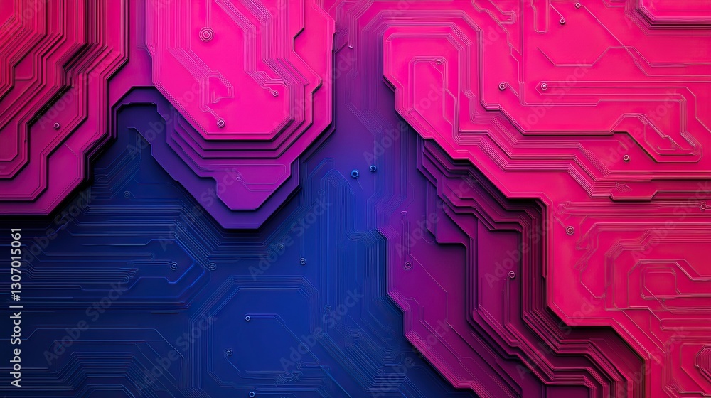 Poster a vibrant abstract background featuring intricate circuit patterns in shades of pink and blue.