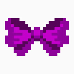 Vector illustration, retro pixel art icon of lovely glossy pink ribbon bow for gift or hair decoration.