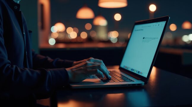 A focused young adult working on a laptop at a modern desk, deeply engaged in creative coding or programming, surrounded by a clean and minimal workspace with soft lighting