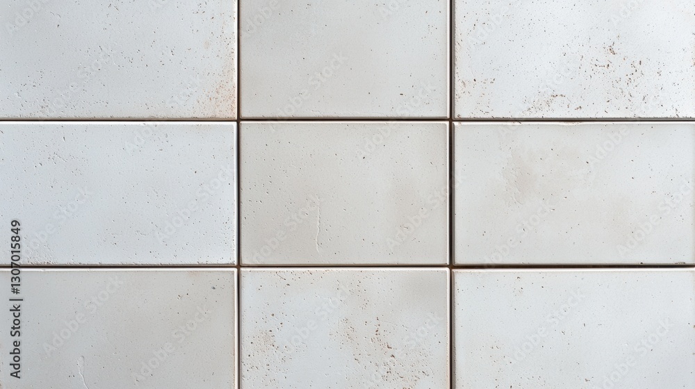Poster close-up of a white tiled wall. the tiles are arranged in a grid-like pattern, with each tile slight