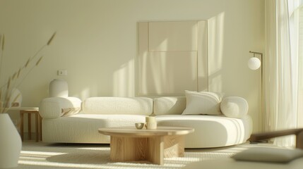 Bright Living Room with Soft Tones and Natural Wood Accents