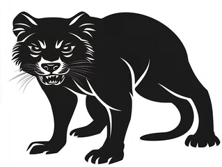 Naklejka premium Powerful Tasmanian Devil Silhouette Illustration Black and White Wild Animal Graphic
