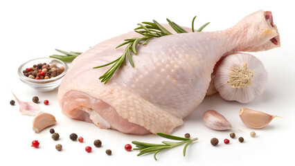 Fresh, raw chicken legs with smooth, pale pink skin, isolated on a clean white background for a natural presentation.