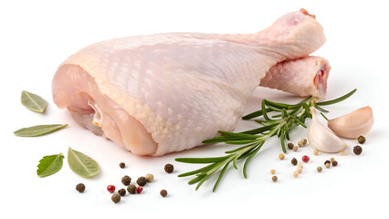 Fresh, raw chicken legs with smooth, pale pink skin, isolated on a clean white background for a natural presentation.