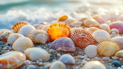Colorful Seashells on Beach for Summer Vacations