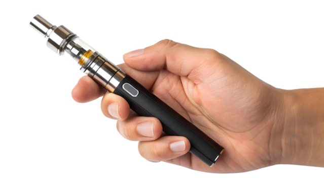 hand holding electronic cigarettes isolated on white