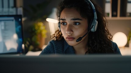 Call Center Operator Demonstrates Focus and Attention to Detail at Work