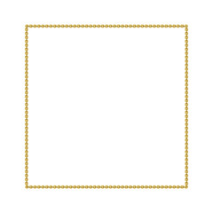 Vintage square frame, gold chain, isolated. Empty copy space for paintings, mirrors or photo. Vintage simple frame. Golden style decorative squared border, jewel deco art object. Png illustration.
