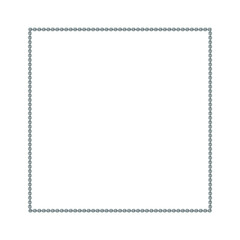 Vintage square frame, metal or silver chain, isolated. Empty copy space for paintings, mirrors or photo. Vintage simple frame. Silverish style decorative squared border, jewel deco art object. Png