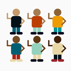Set of diverse vector people. Men and women, young and old, different poses. Cute and simple modern flat cartoon style.