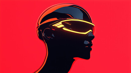 futuristic mannequin wearing sleek sunglasses against red
