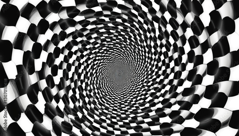 Poster black, white spiral pattern. abstract geometric checkered design forms circular hypnotic optical ill