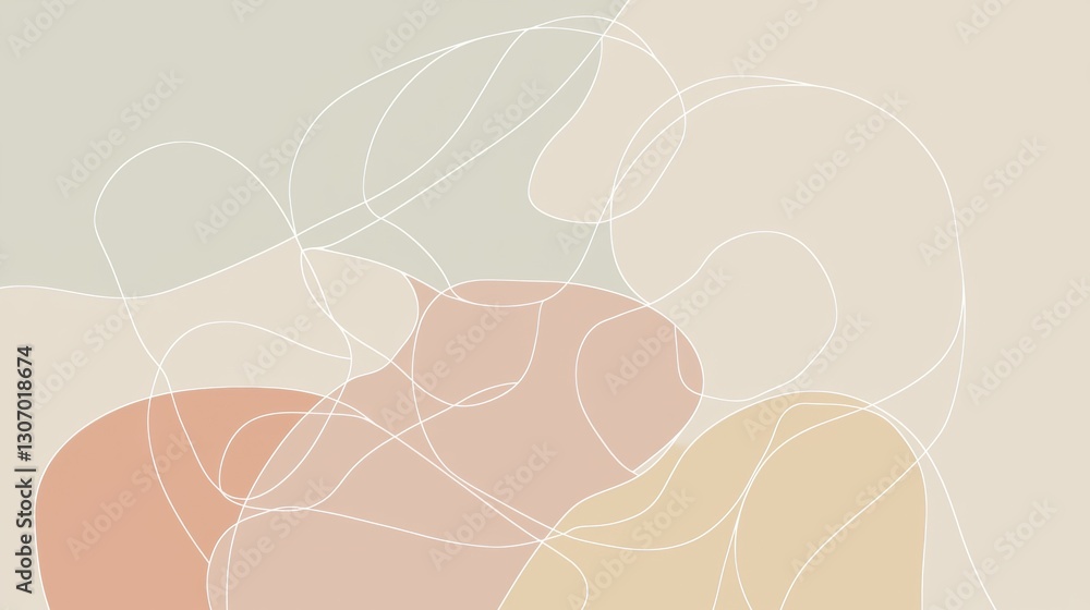 Poster abstract digital art piece with a light beige background. it features a series of overlapping lines 