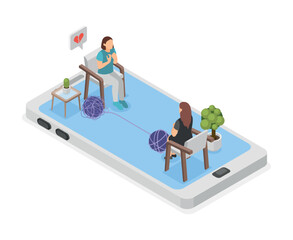 Online therapy with psychologist. Woman talk with professional about broken heart. Digital medical support, help in hard life situations, vector isometric concept