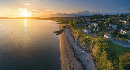 Obraz premium West Seattle Panoramic Aerial View of Cityscape with Lighthouse and Beach