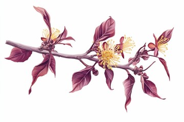 Witch Hazel Sorcerer. Blooming Hazel Flower for Healing on White Background
