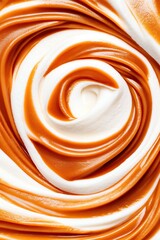 A close-up of swirled orange and white cream, resembling a rose, showcasing smooth textures and vibrant colors.