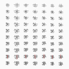 vector hand drawn noughts and crosses, tic-tac-toe competition, grungy brush illustration