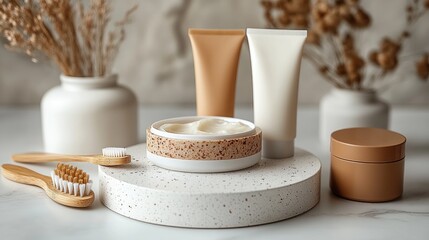 Skincare products marble background