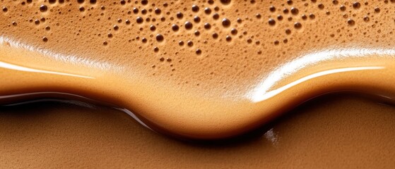 A close-up view of rich, creamy coffee with a smooth surface and bubbles, capturing the essence of a freshly brewed beverage.
