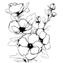 Botanical arts. Hand drawn continuous line drawing of abstract flower, floral, rose, tropical leaves, spring and autumn leaf, bouquet of olives. Vector illustration