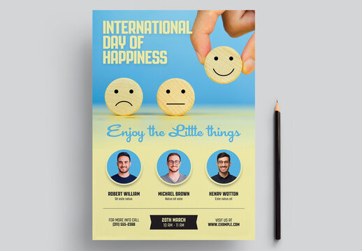 International Day of Happiness Conference Flyer Layout with Blue Accents