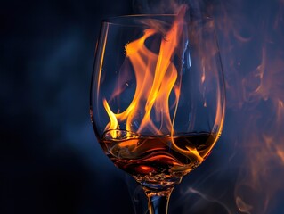 A glass containing vibrant flames with surreal lighting effects