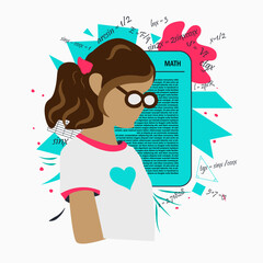 Children learning math with math symbol and icon illustration