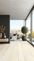 Modern apartment balcony city view