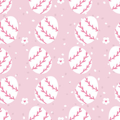 Delicate seamless vector pattern featuring Easter eggs, flowers, and soft pastel tones, ideal for creating joyful designs for baby apparel, wrapping paper, and seasonal celebrations