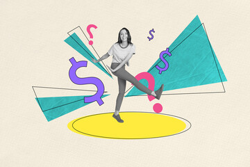 Composite art 3d creative image collage of happy businesswoman millionaire dance dollar currency...