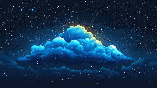 Pixelated Cloud with Stars - Retro and Dreamy Night Sky Design