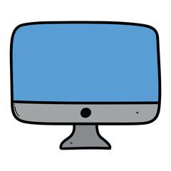 Hand drawn cartoon computer monitor on white background.