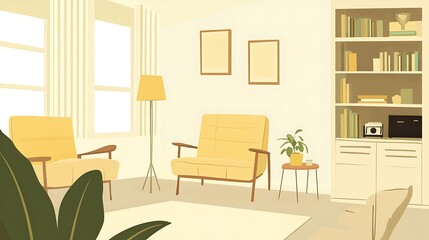 Two yellow chairs beside a floor lamp in the living room