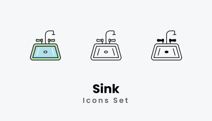 Sink Icons thin line and glyph vector icon stock illustration