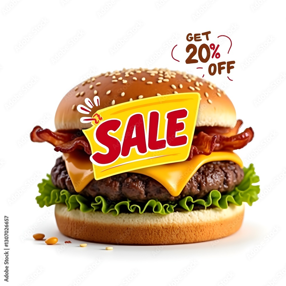 Fototapete burger discount image with the words 20% off suitable for related businesses and requiring a simple 