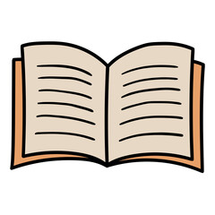 Hand drawn cartoon open notebook on white background.