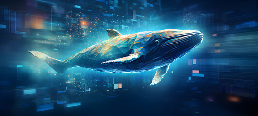 omposed entirely of cubes in various sizes, forming an abstract representation of whale, ai generative