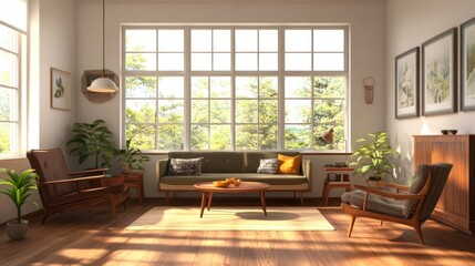 Fototapeta premium A bright and airy living room with a window view