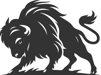 Fototapeta premium Buffalo in a defensive stance and hooves digging into the ground animal vector silhouette