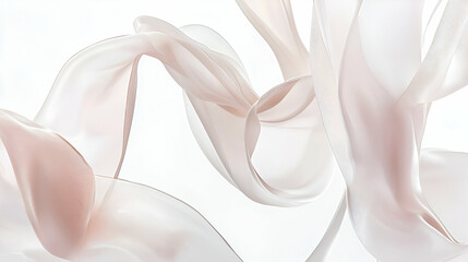 Flowing sheer fabric, studio shot, white background, elegant movement, ideal for cosmetic ads