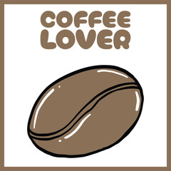 Hand-drawn digital illustration of a brown coffee bean with bold black outlines and 